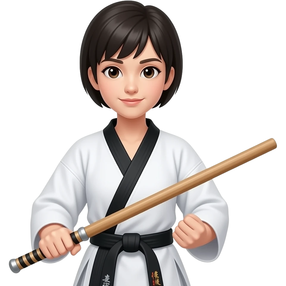 Short shaved hair,black belt and Bo staff weapon emoji