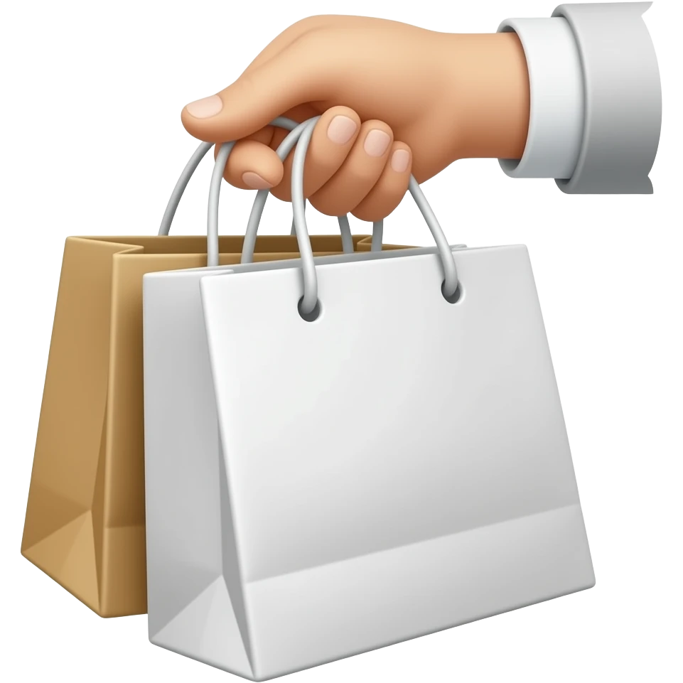 Mão segurando sacola se compras emoji