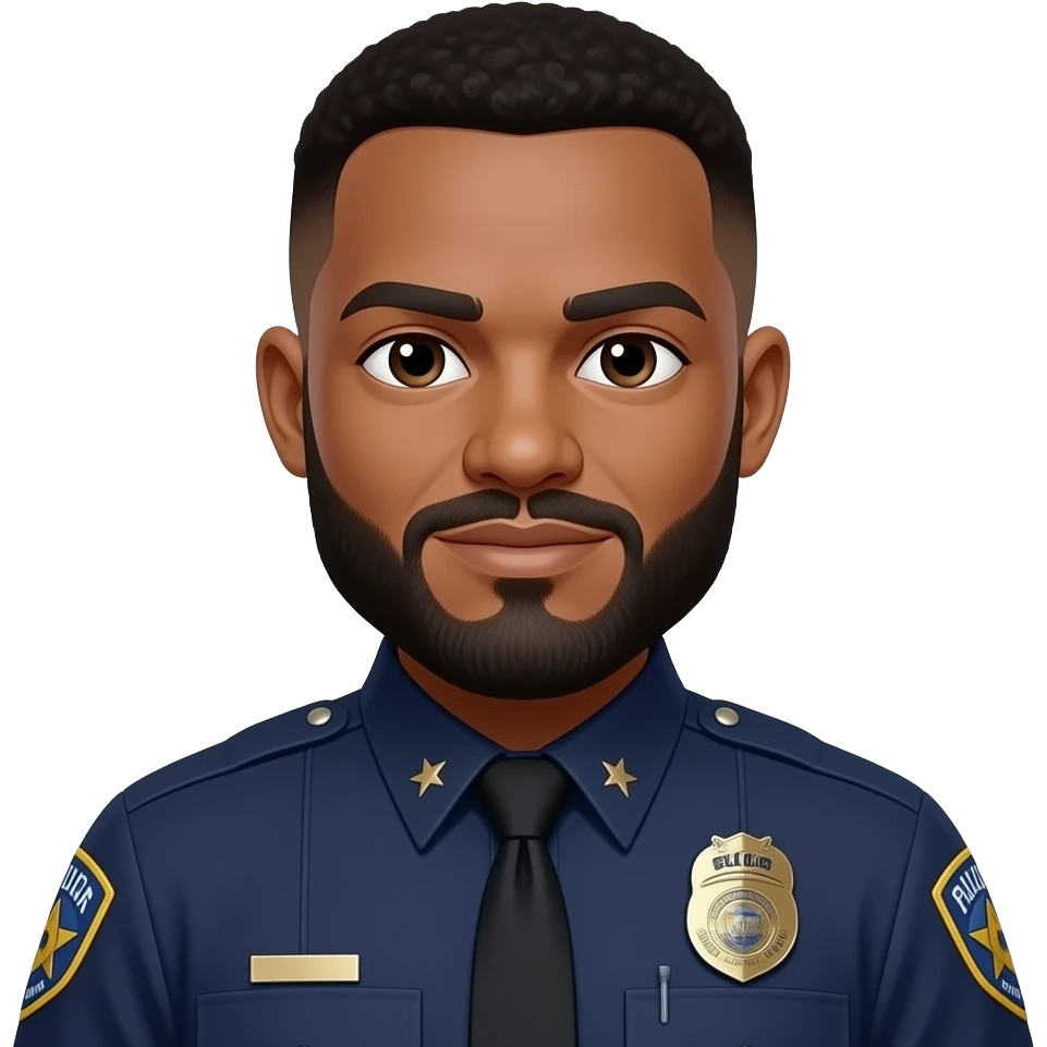 black officer with full beard and tapper haircut emoji