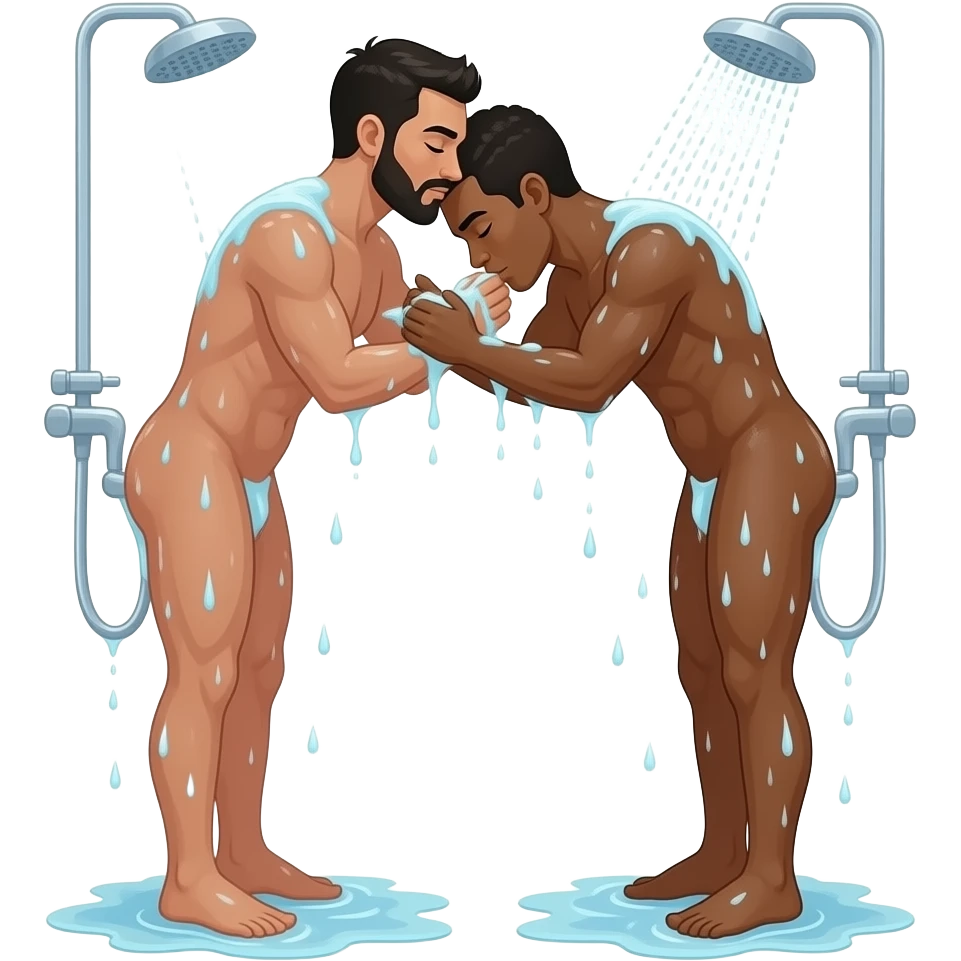 2 Brown  Mans naked making sex bathroom wash butt in to shower full body emoji