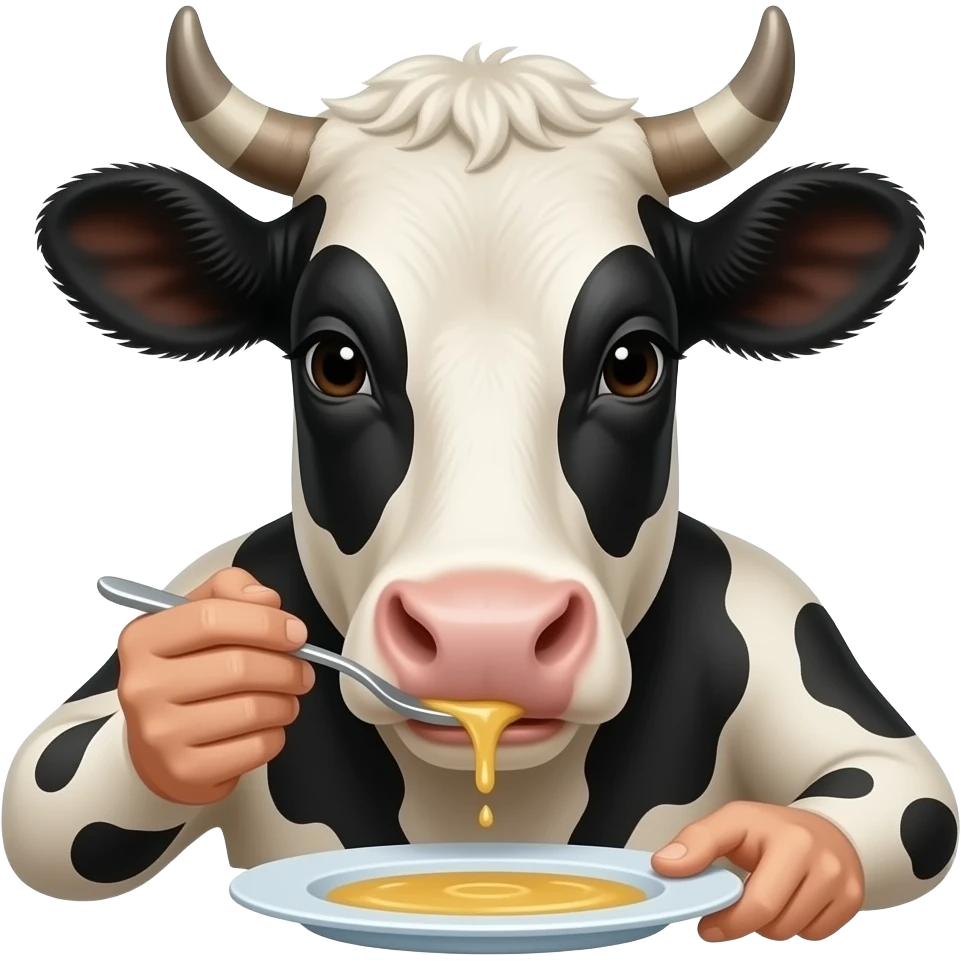 A human eating a plate of a whole cow emoji