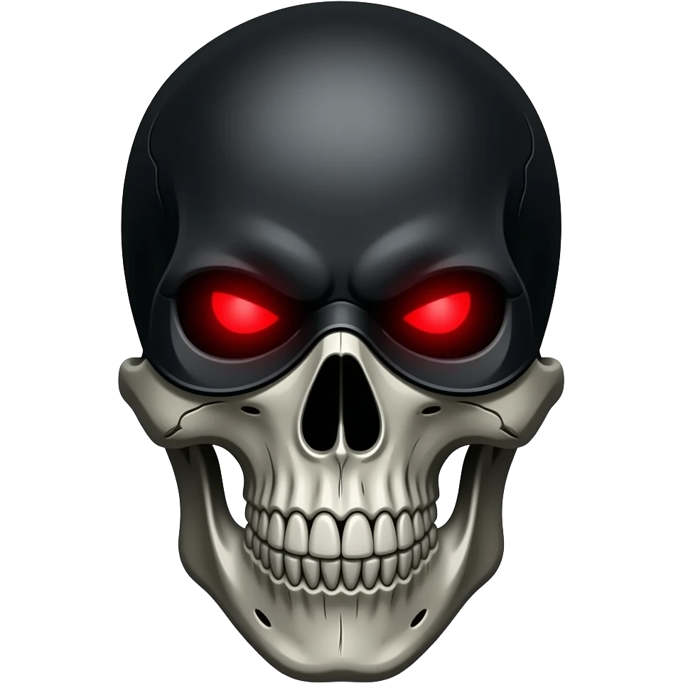 Dark mafia skull emoji with black mask, red glowing eyes, clean cartoon style, transparent background, Discord and Telegram emoji style emoji