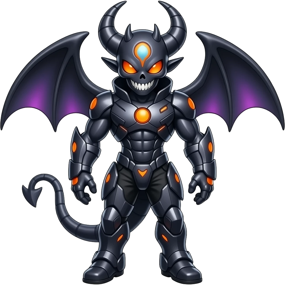 Shiny Horned Futuristic Badass Demonic Spectral Dusky Spooky Skull-faced Cool Hot Stylish Handsome Alien-Salandit-Darkrai-Genesect-Fakémon-fusion (full body) emoji
