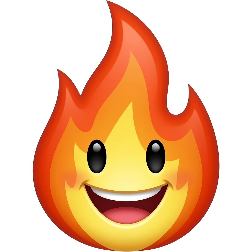 flamme avec expression de visage joyeux emoji
