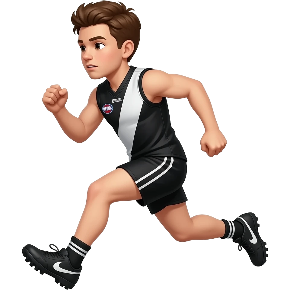 young afl football running wearing black emoji