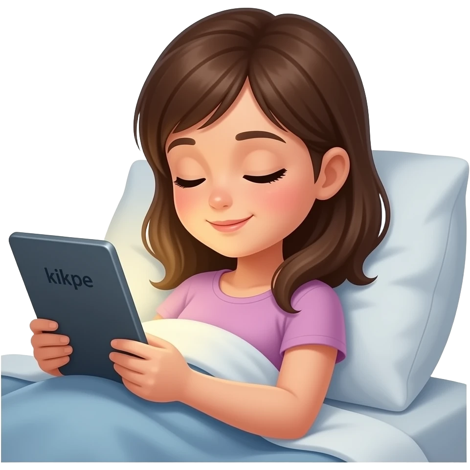 女生睡前看Kindle emoji