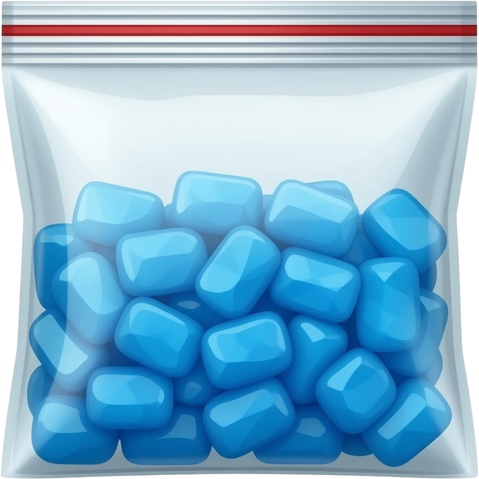 ziplock bag with blue rock candy inside emoji
