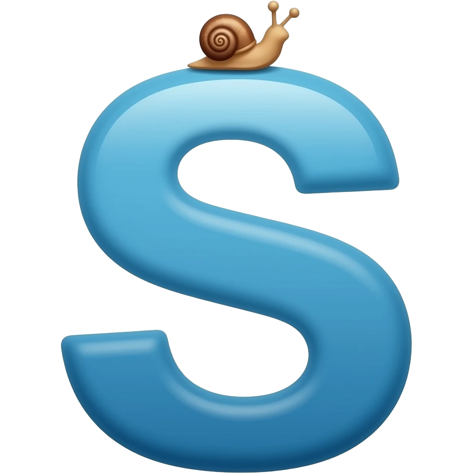 a letter s  in blue colour having a small brown snail on its upper starting tip emoji