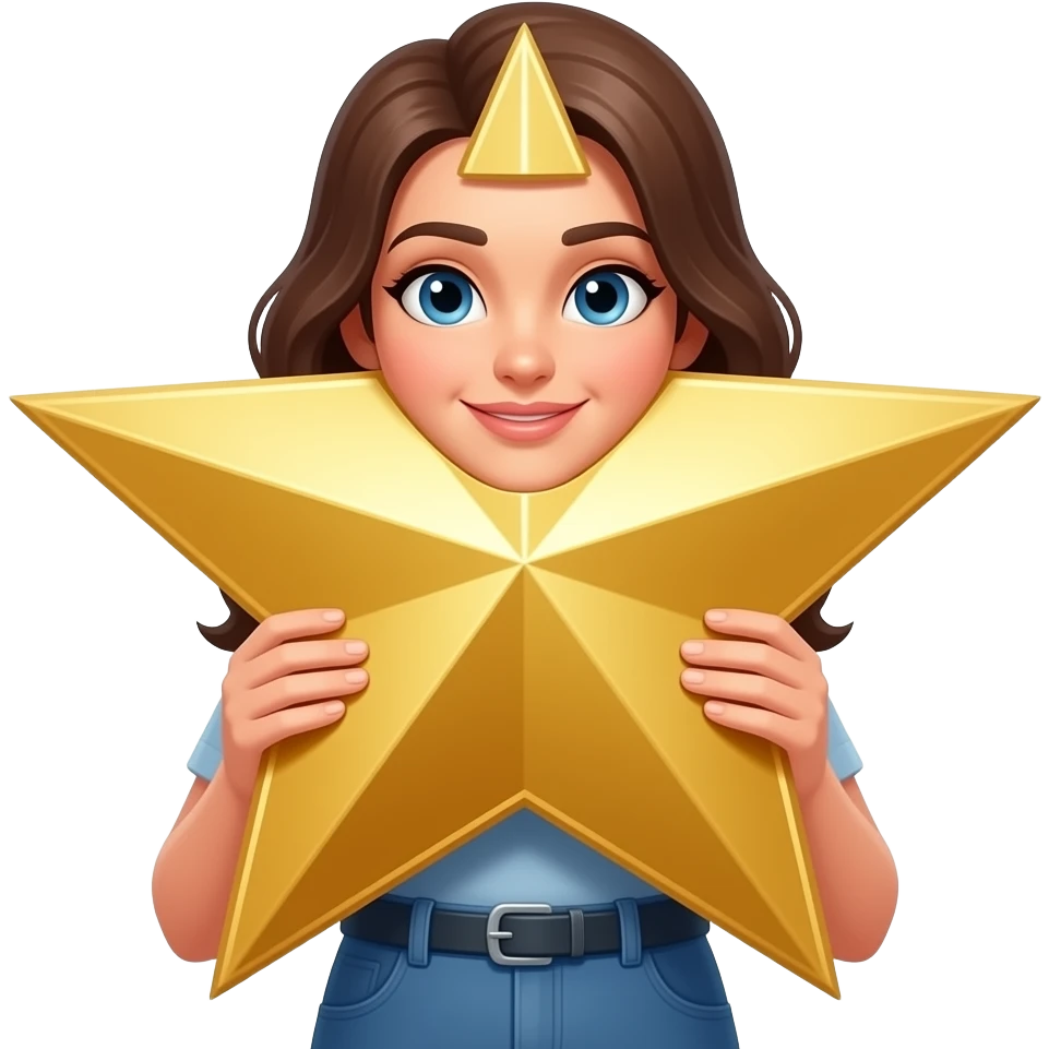 Recreate just female holding a giant gold star emoji
