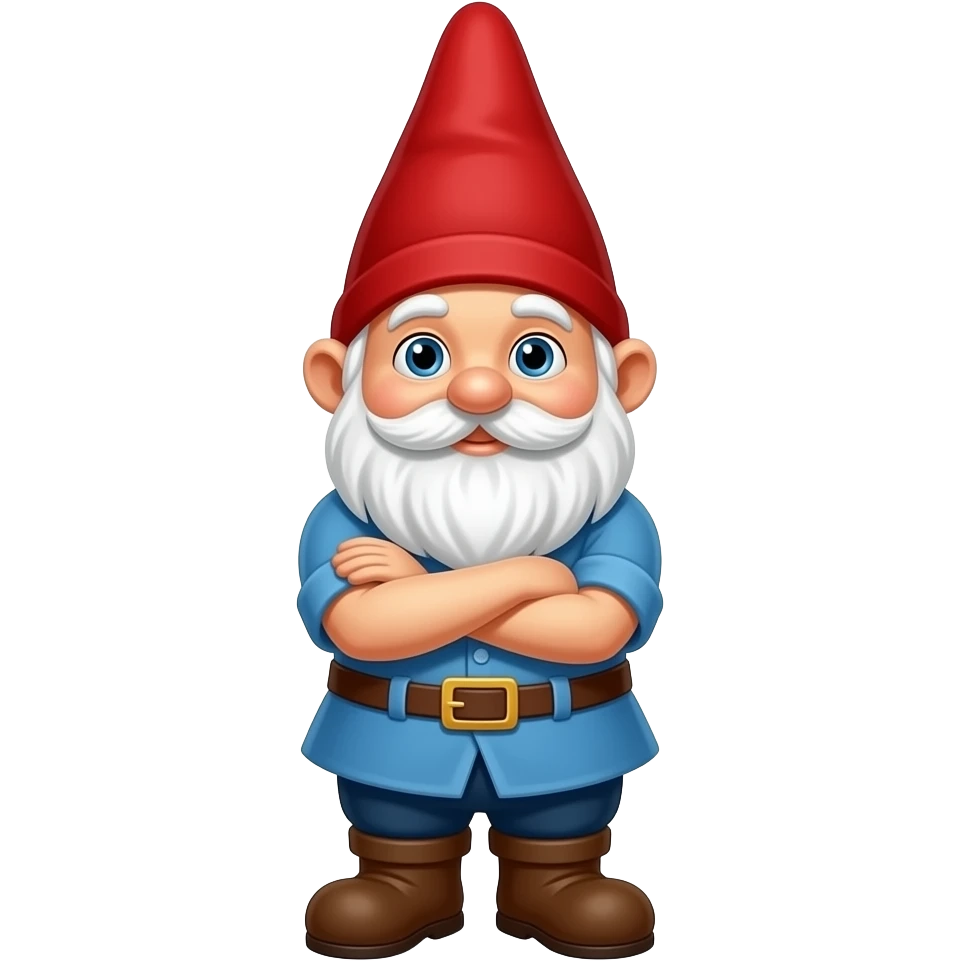 garden gnome, blue shirt, crossed arms, red hat, make it look more gnomy emoji
