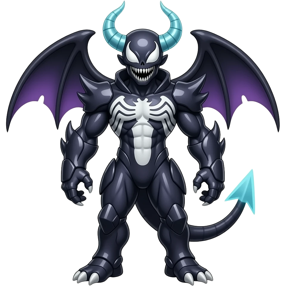 Shiny Horned Futuristic Badass Demonic Spectral Dusky Spooky Skull-faced Cool Hot Stylish Handsome Alien-Salandit-Venom-Darkrai-Genesect-Fakémon-fusion (full body) emoji