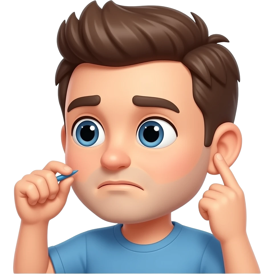 یک تصویری بساز برایم که شکل کارتون گوش خود را کش میکند و بخشش میخواهد emoji