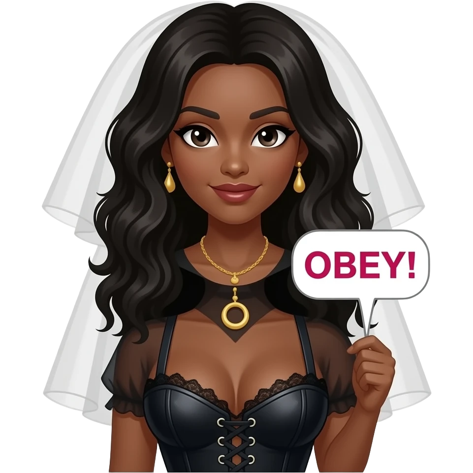 black mistres in corsett saying OBEY! displayed text on the emoji! emoji