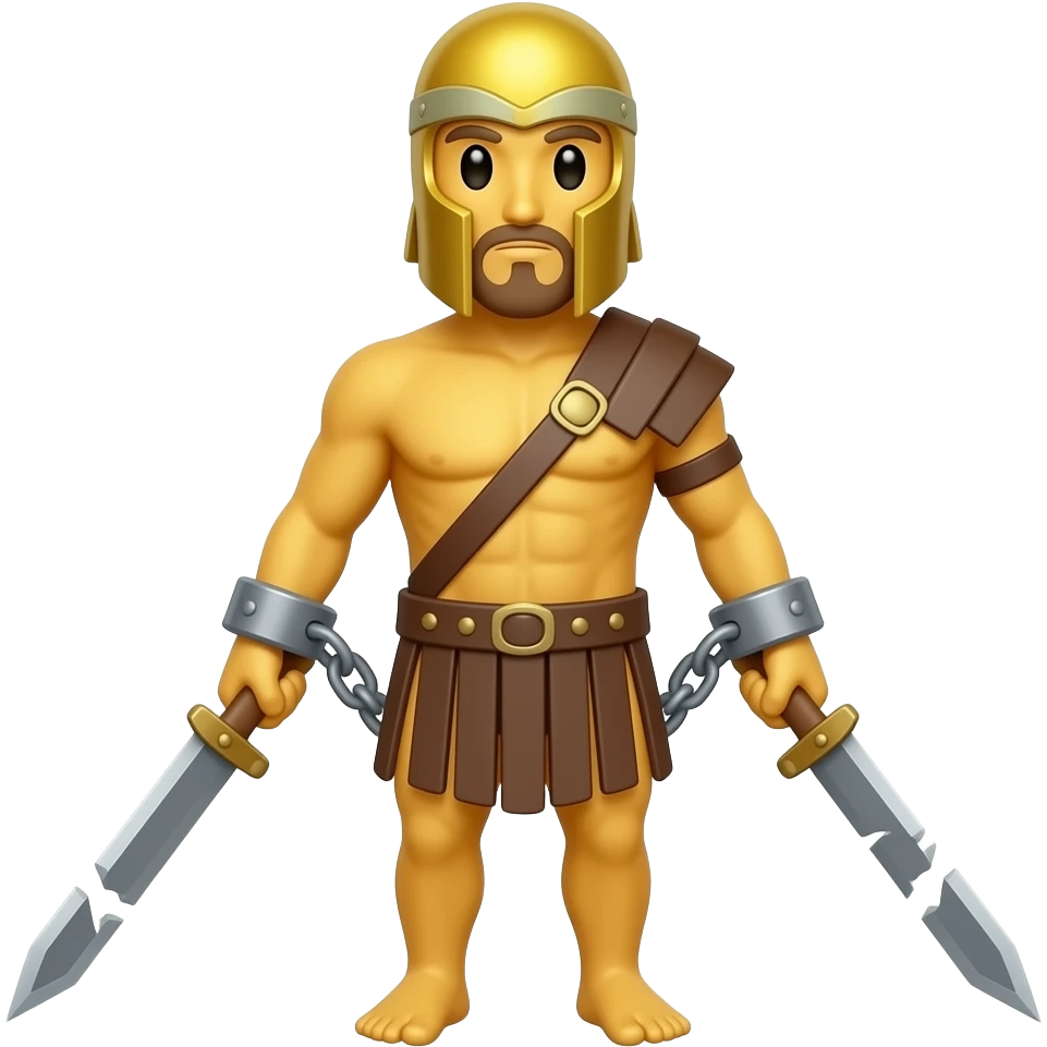 spartacus, minimal, full body, yellow skin, tipical emoji caracter style, more emojis style, more minimal, with weapons, more simplistic, emoji style, not to detail, not to cartoonish, not to realistic, shackles on wrist with broken chains emoji