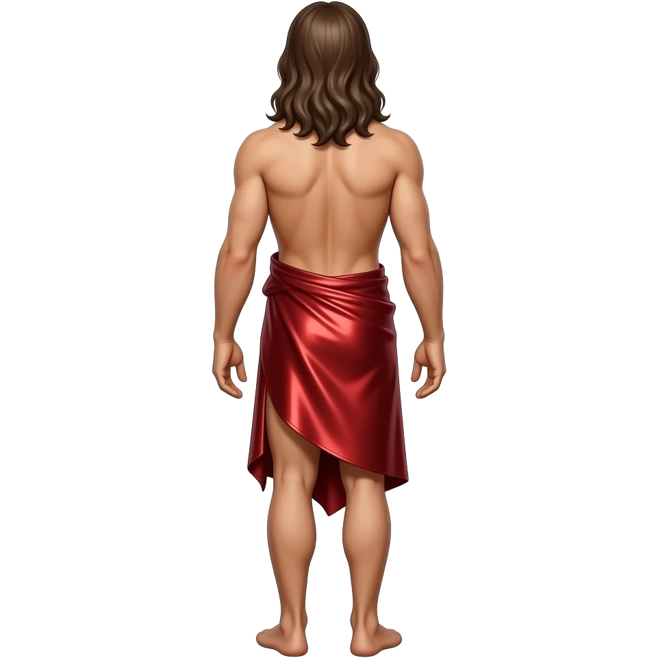Jesus Christ from behind with long hair, crimson metallic loincloth emoji