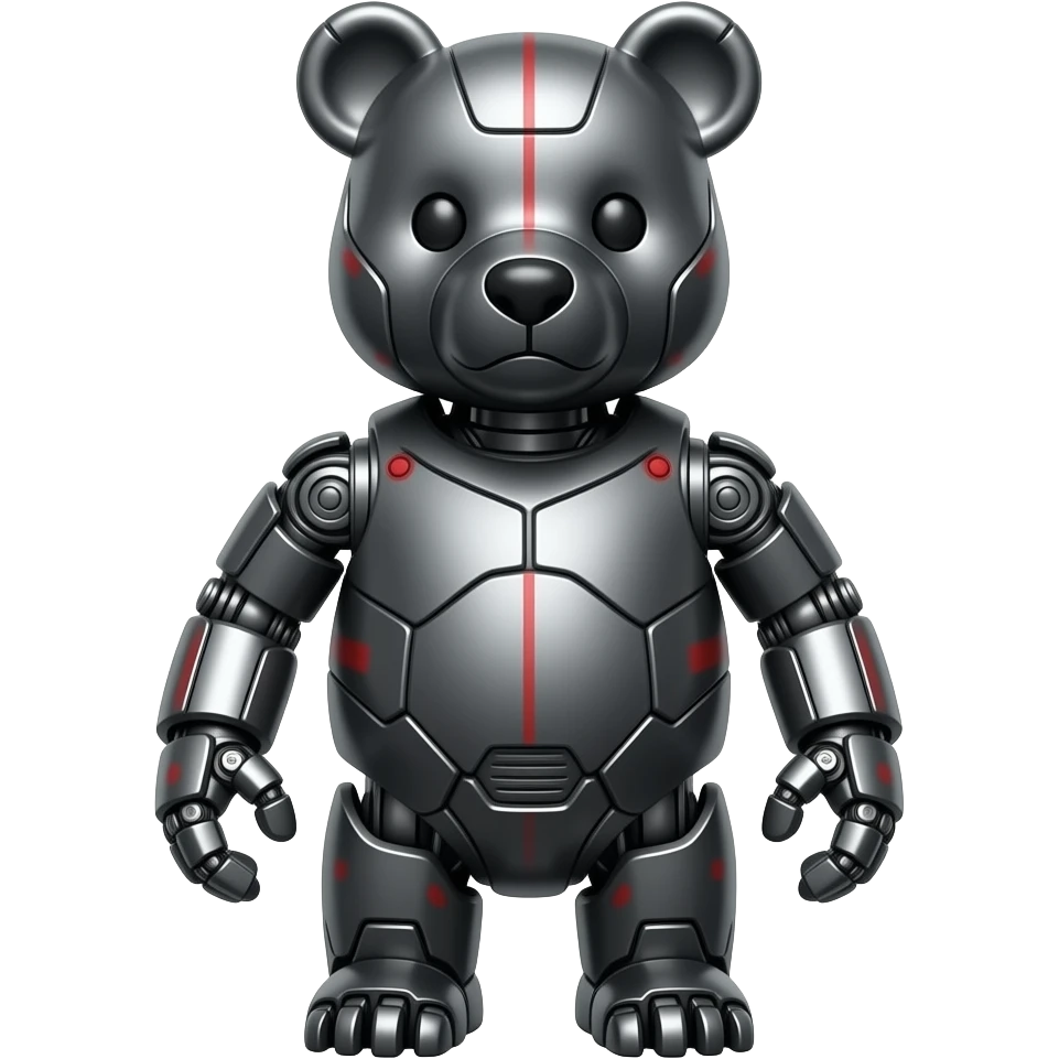 Mechanical Bear made of dark gray metal with red markings on it. emoji
