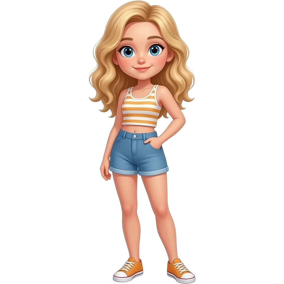 Teenager with blonde wavy hair who is so pretty full body emoji