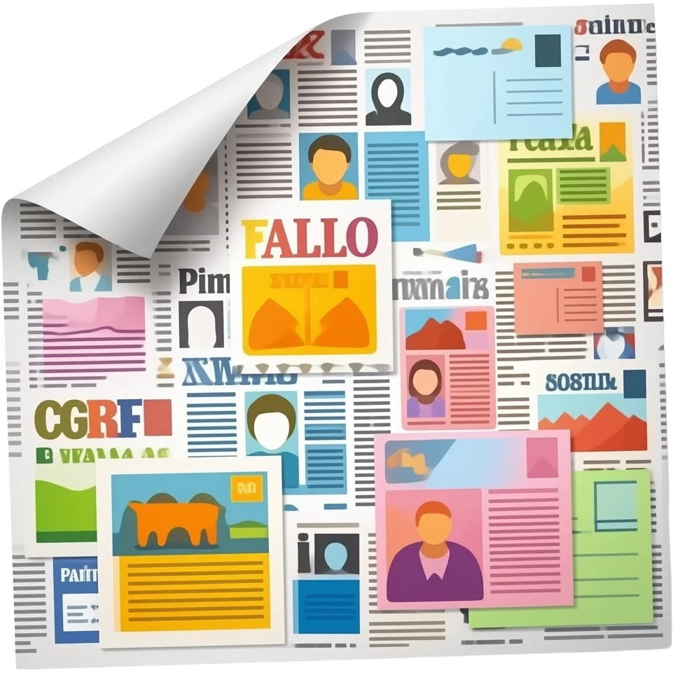 peace of paper with a colorful  collage ? as cut outs from different magazines, postcards etc on it emoji