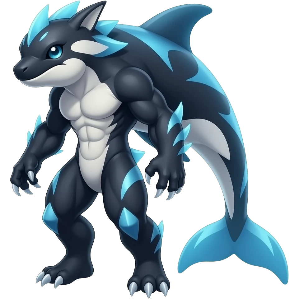 Bluish blackish whitish greyish gradients Absol-Amaura-Garchomp-Houndoom-Sharpedo-Aurorus-hybrid with orca tail emoji