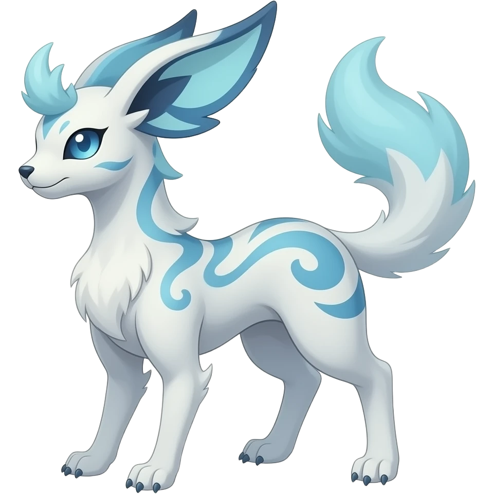 Slim thin lanky scrawny tall elegant oriental feral painted Asian Absol-Glaceon-Sylveon-fusion-hybrid-creature emoji