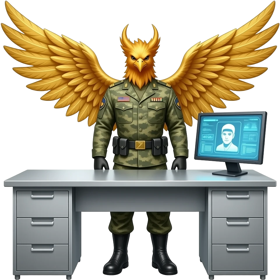 Military Phoenix at a fancy computer desk emoji