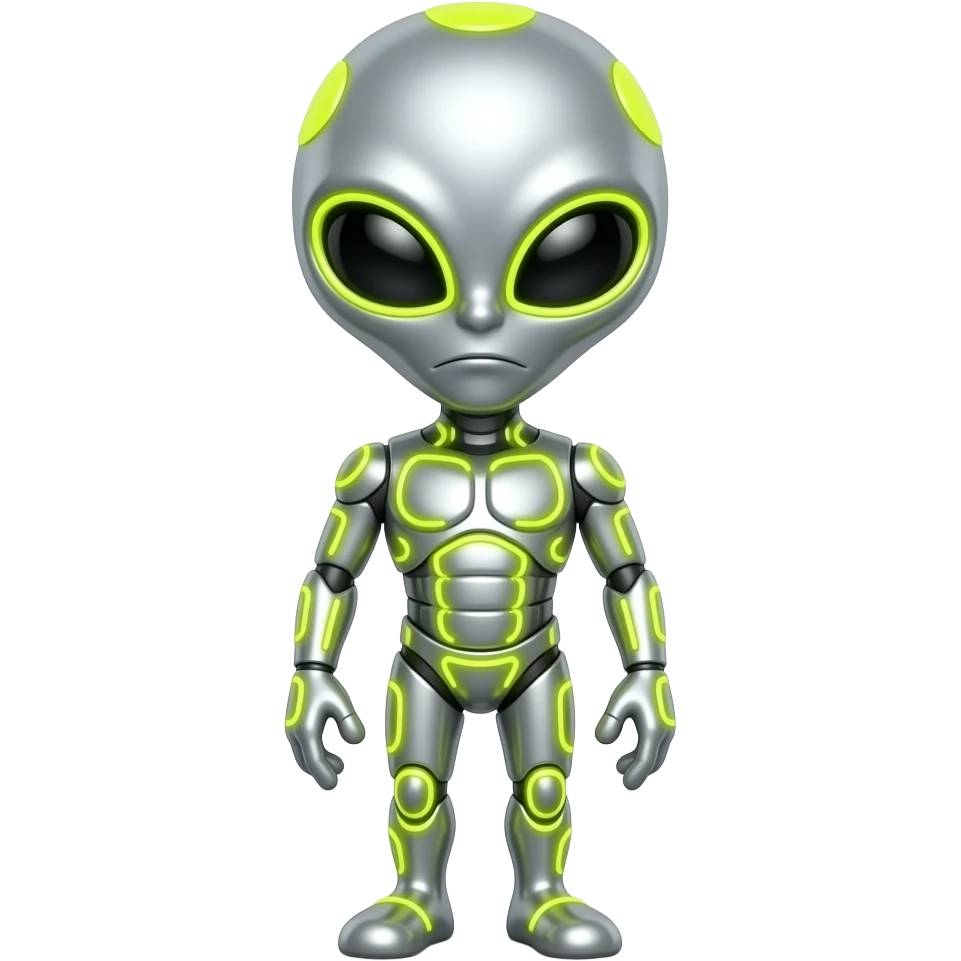 funny alien. Silver chrome yellow neon. emoji