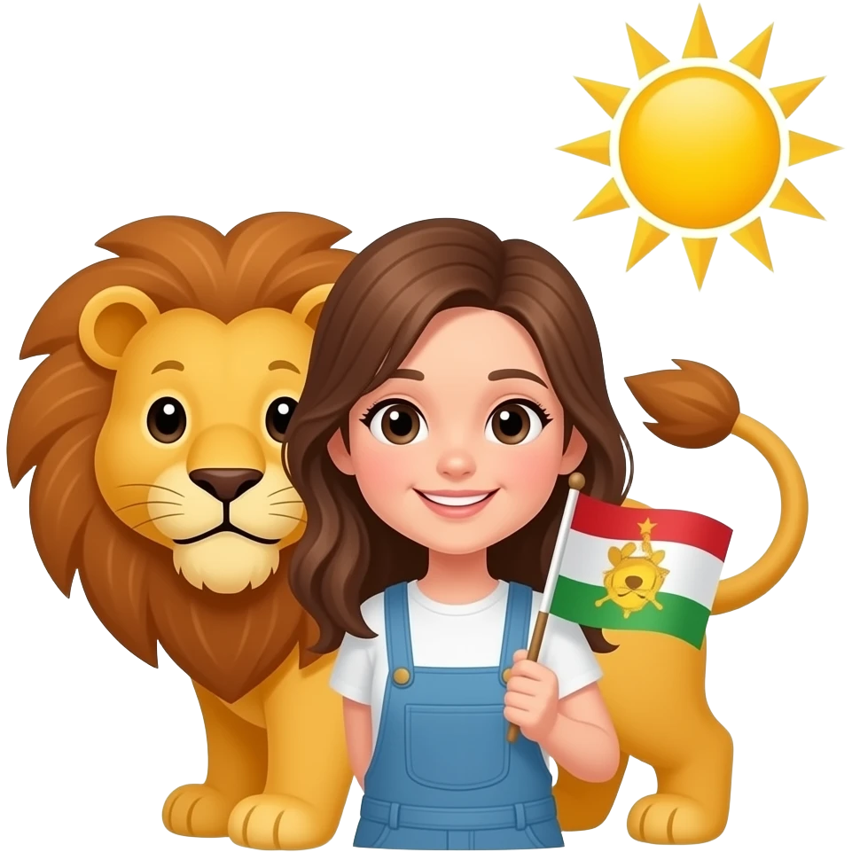 دختر با پرچم شیر و خورشید emoji