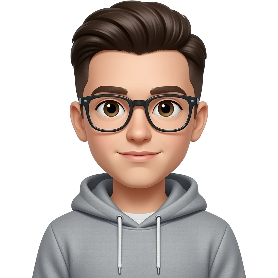 A guy named Leo with glases and a comb over and a hoodie old. make him 13 years old emoji