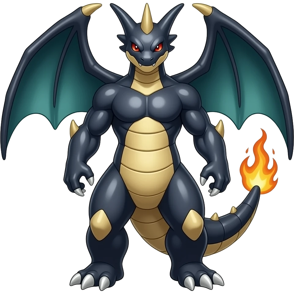 Shiny Dark Dusky Cool Hot Stylish Handsome Garchomp-Cynder-Salandit-Noivern-Renamon-Zoroark-Monster-Fakémon-fusion (full body) emoji