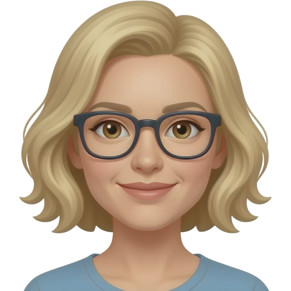 A blonde white woman wearing glasses emoji