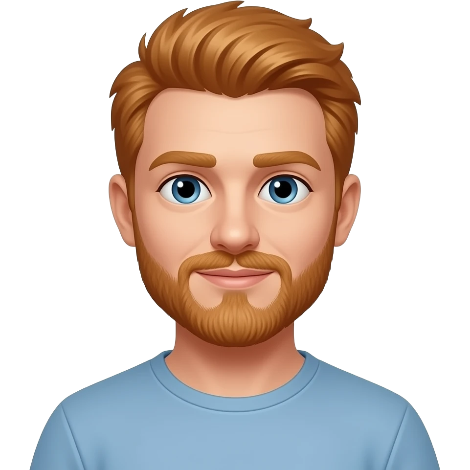 Man emoji with ginger hair and apples as eyebrows emoji