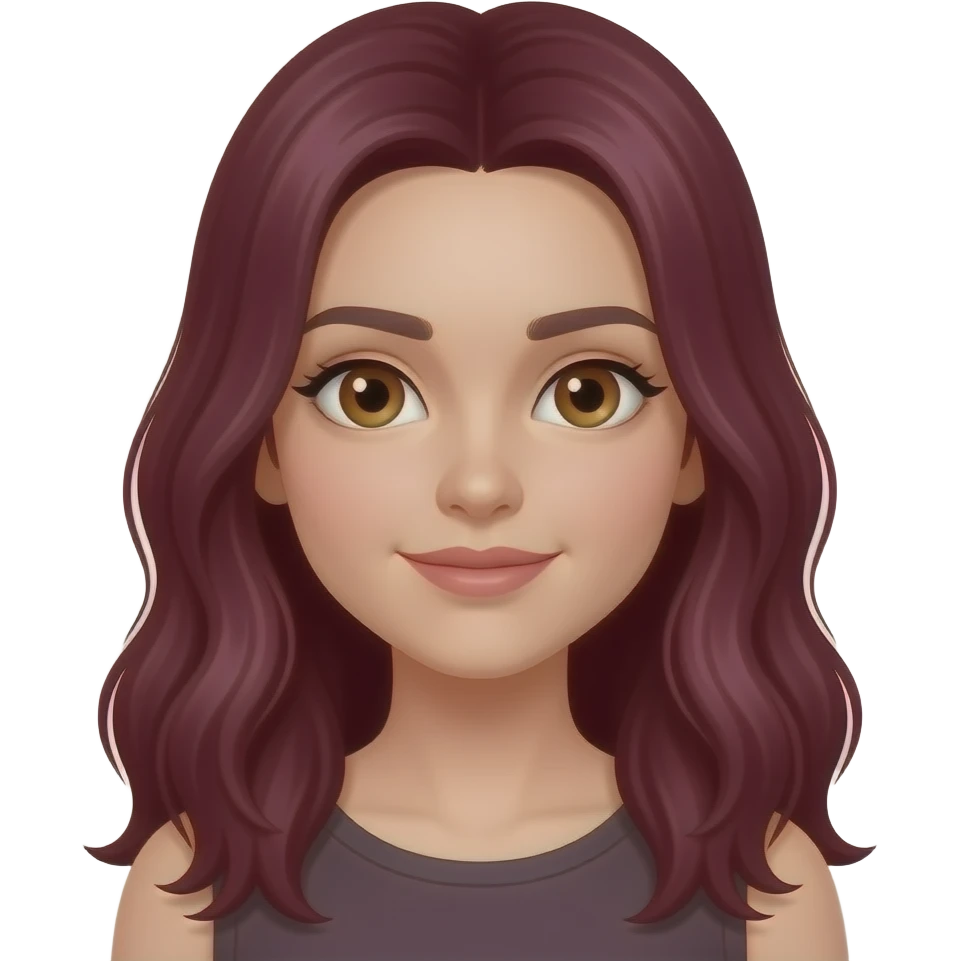 straight-wavy long burgandy hair girl with slight brown eyes emoji