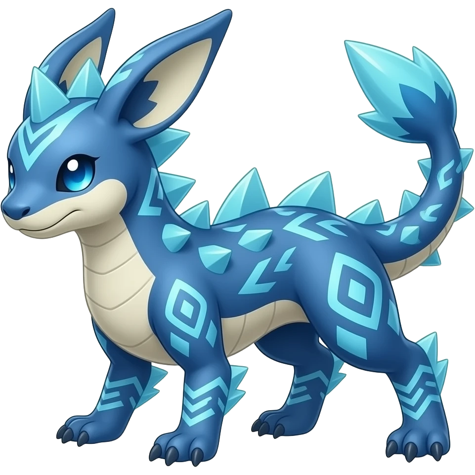 scaly shiny spiky patterned blue tribal-patterned digitigrade quadrupedal Vaporeon-Salandit-Glaceon-hybrid emoji