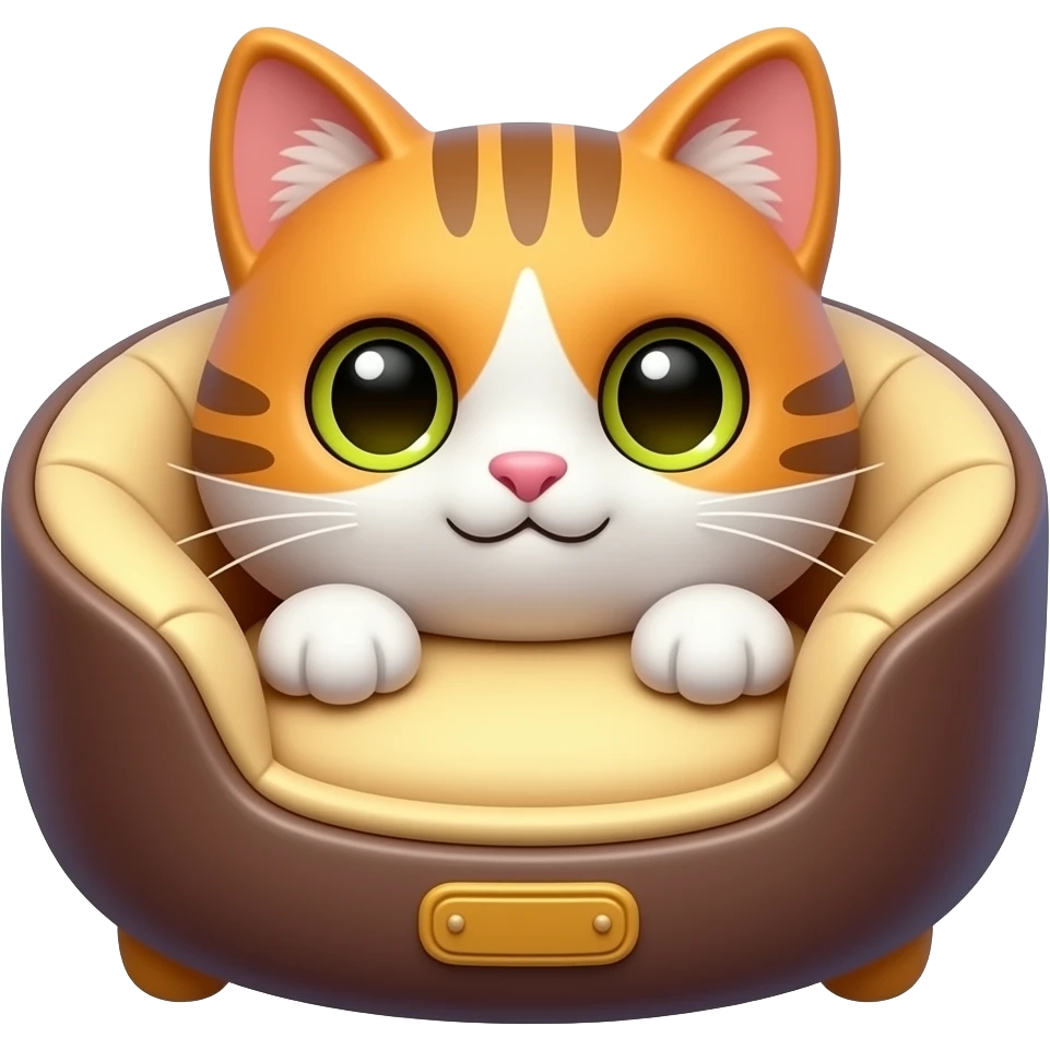 Create a cute polished 3D game icon of a cozy cat bed. Soft round cushion shape with raised edges, colorful, plush fabric texture, rounded details, gentle shadow. Empty bed only, no cat, no animal, no character, no face, transparent background, no text. emoji