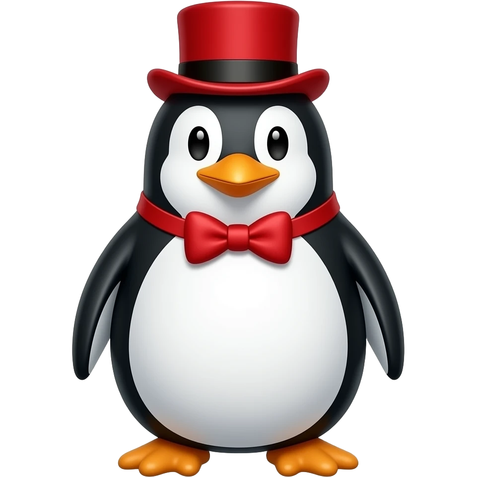 a penguin with a red top hat and a red bow tie emoji