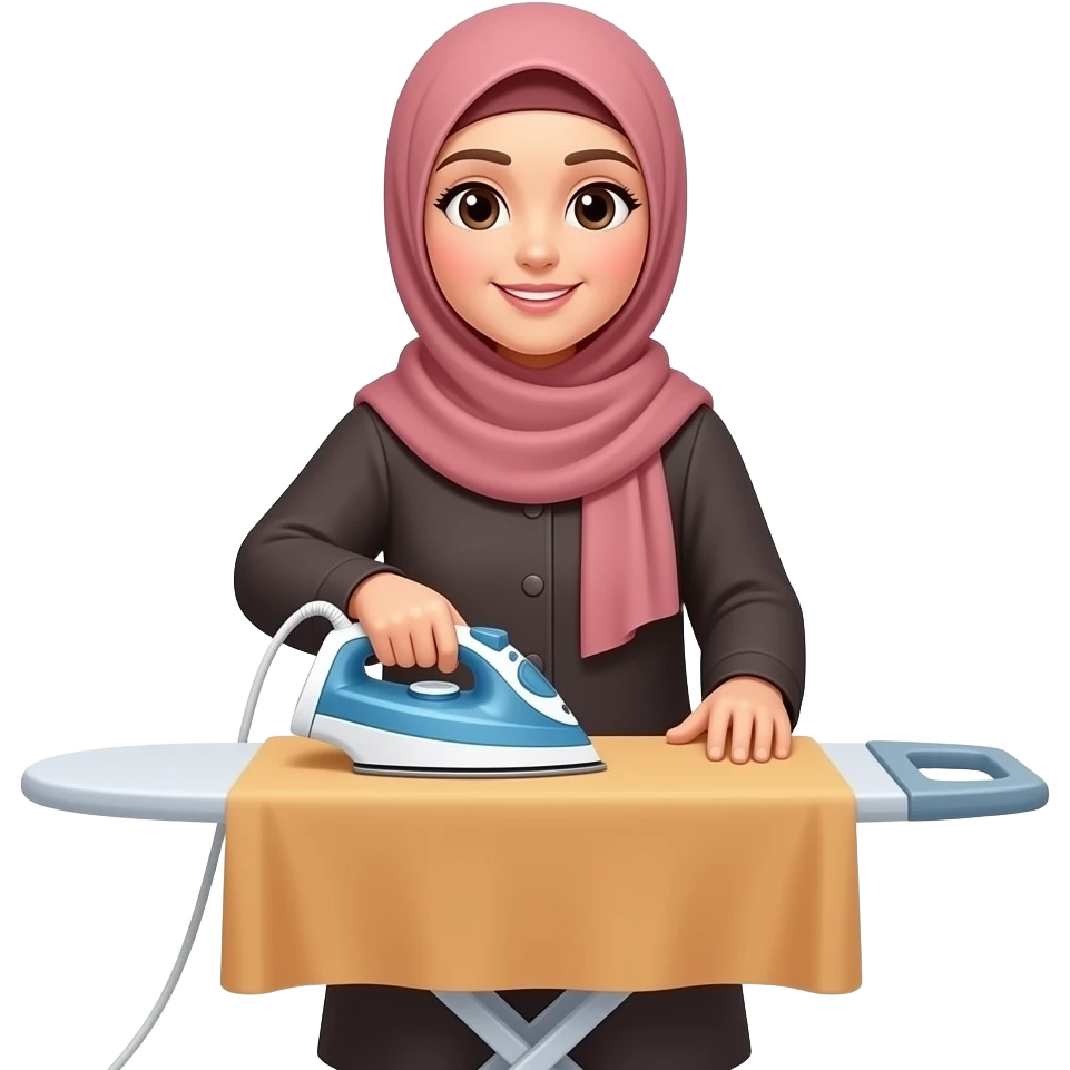 Hijabi female Ironing (cloth color code #C9A84C) emoji