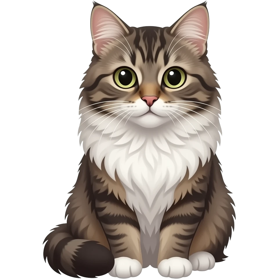 Realistic sitting beautiful fine aesthetic Norwegian Forest cat emoji