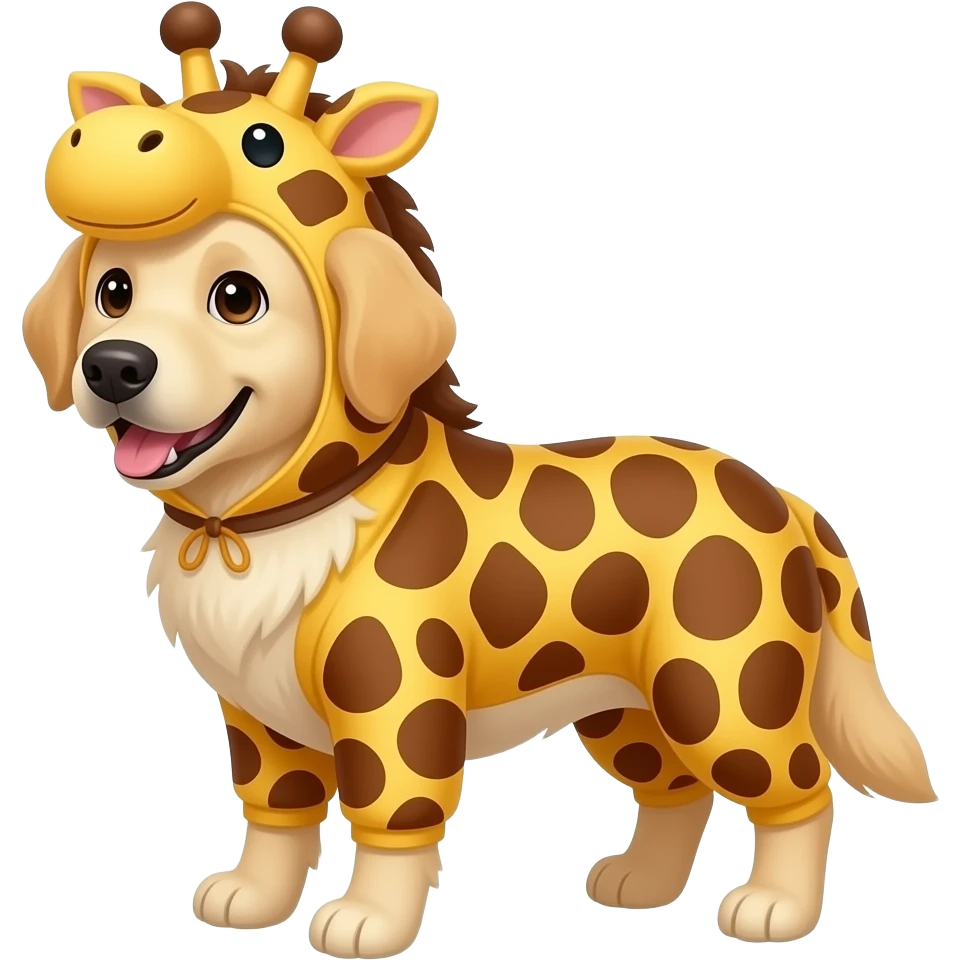 white golden retriever wearing giraffe costume emoji