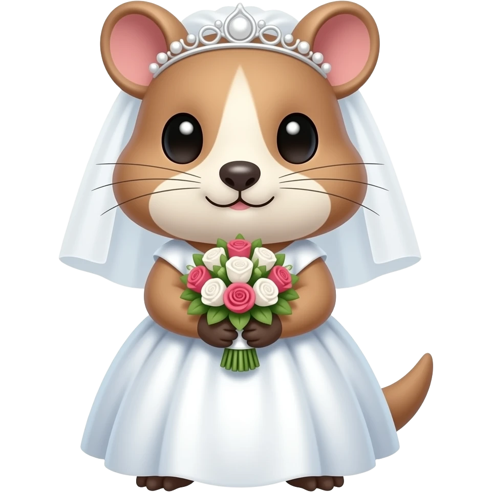 부케를 든 귀여운 쿼카를 닮은 햄스터 신부 emoji