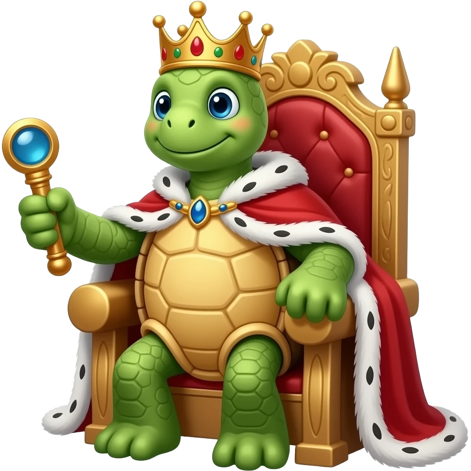King turtle with crown, cape, and throne emoji