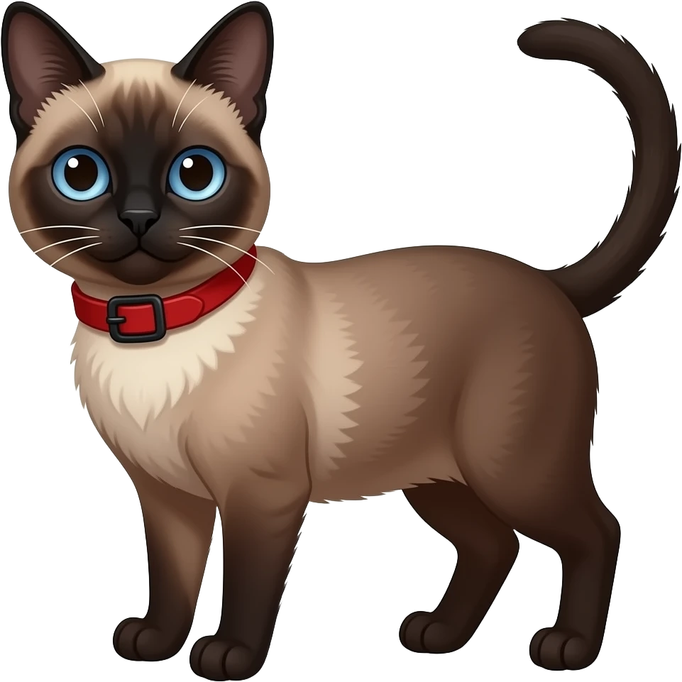 A dark seal-point Siamese Cat with blue eyes and wearing a red collar ...
