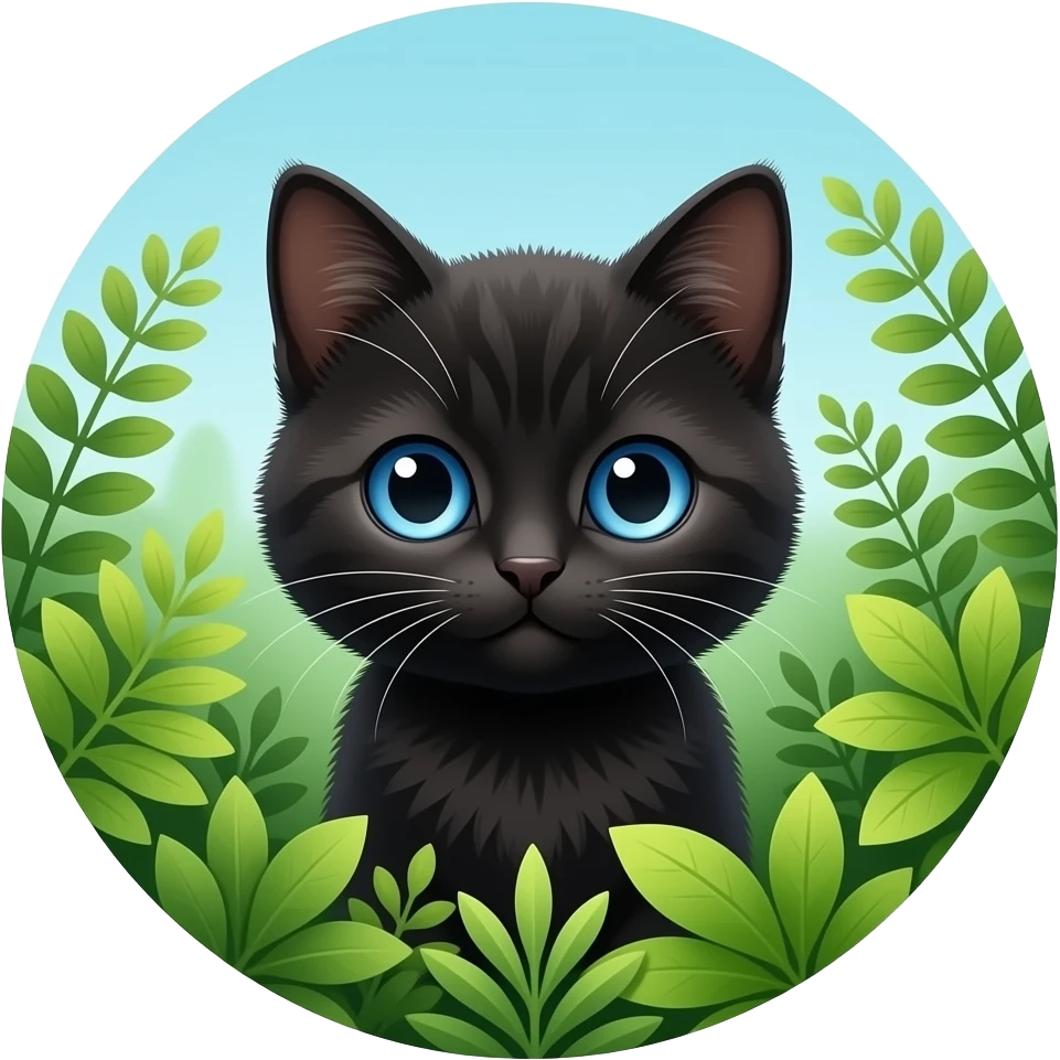 Realistic black kitten with striking blue eyes peeking from lush ...