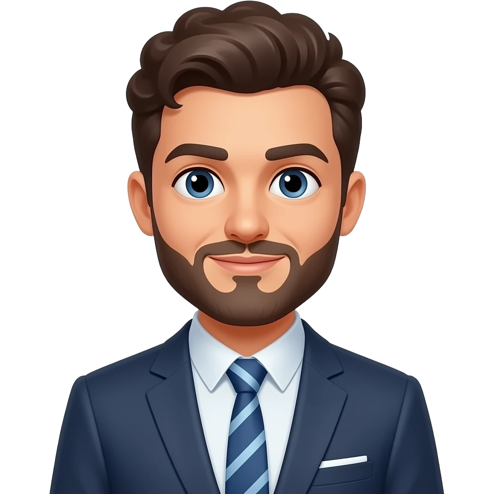 A business man with a short beard and curly hair emoji