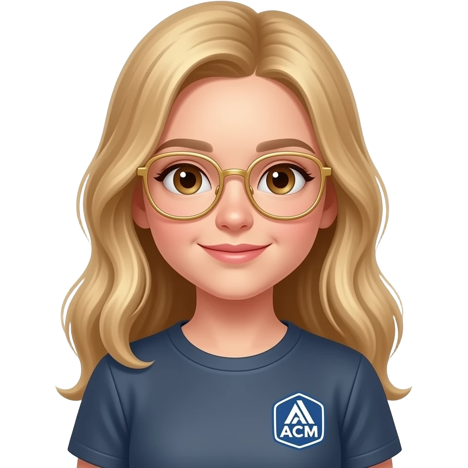 È una femmina ha i capelli biondi e lunghi  ha gli occhi marroni e ha gli occhiali oro ha 12 anni e adora il ACM  metti uno sponsor alla maglietta emoji