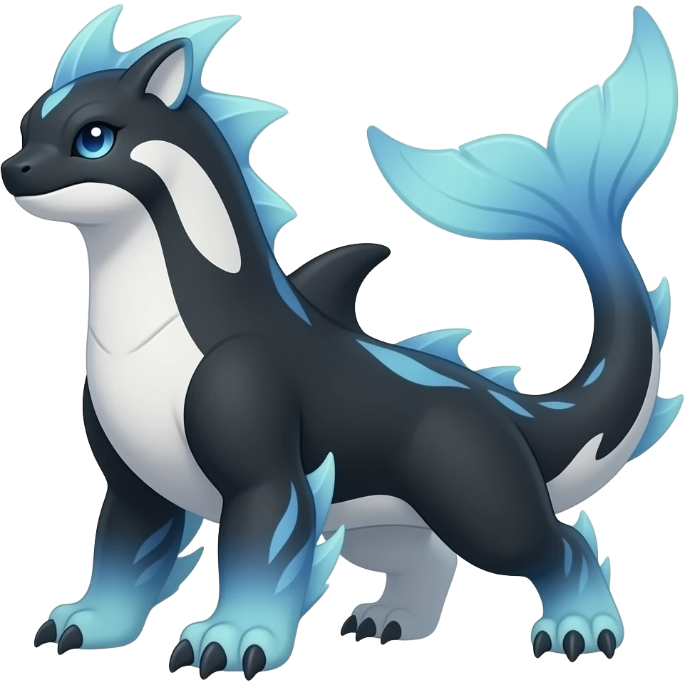 Bluish blackish whitish greyish gradients Absol-Amaura-Garchomp-Sharpedo-Aurorus-hybrid with orca tail emoji