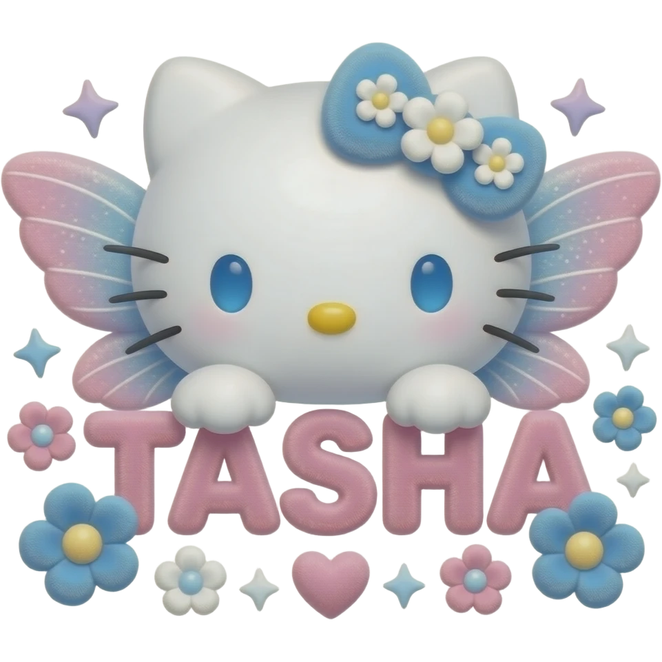 White velvety fur 3D hello kitty head with blue white pink gradient 3D ...