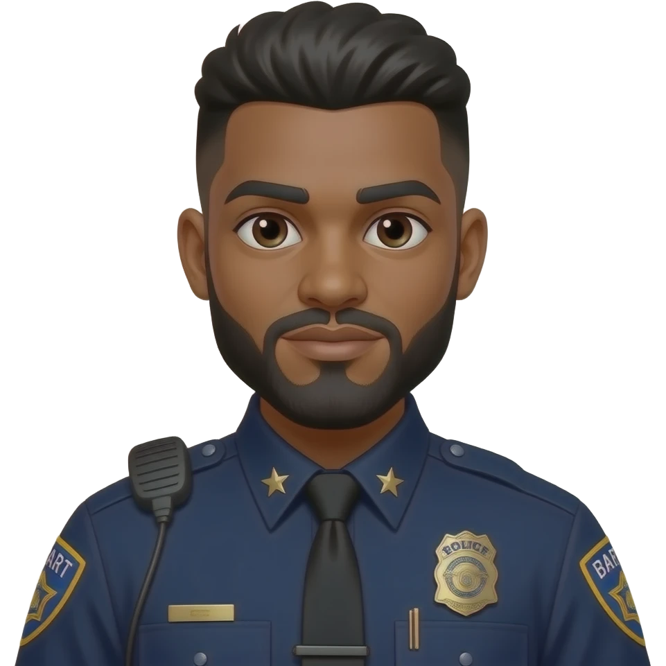 medium complexation black officer with beard and mustache and high tapper haircut and BART police uniform, no stars on collar emoji