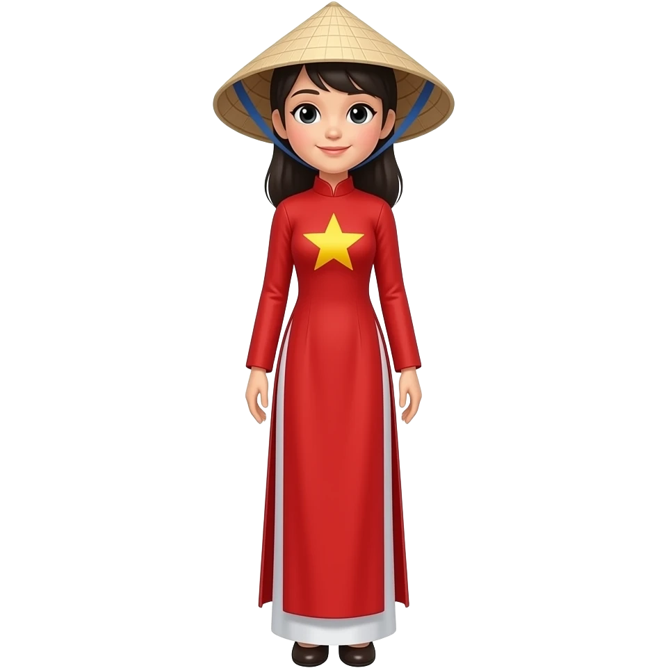 Create a Vietnamese woman wearing áo dài and conical hat. The áo dài is red and has a yellow star on it. Create the whole body emoji