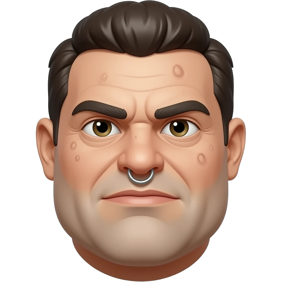 make an ogre looking man with a unibrow. make him have warts on his face and a nose ring. make him have a very very fat face emoji