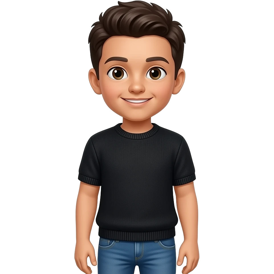 Niño con suéter negro manga corta y jeans emoji